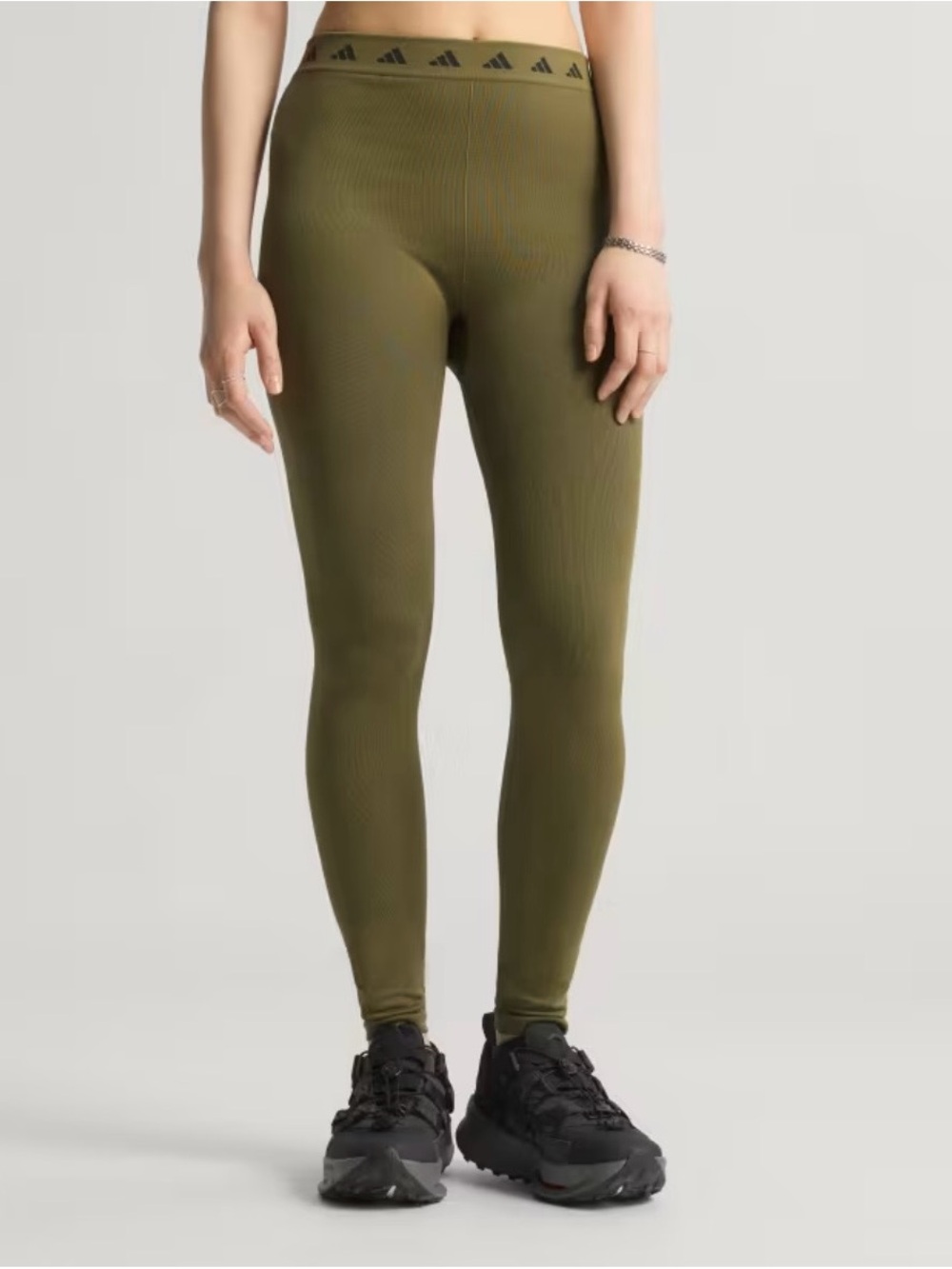 adidas Ribbed High-Waist ‘Equipment’ Leggings- XS - Olive/Black